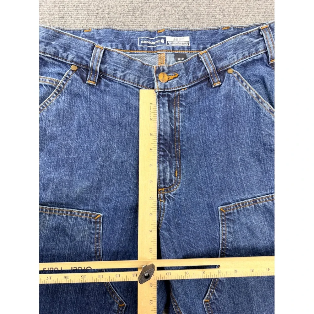 Carhartt Mens 32x34 Blue Cotton Loose Fit Double Front Logger Workwear Jeans MX